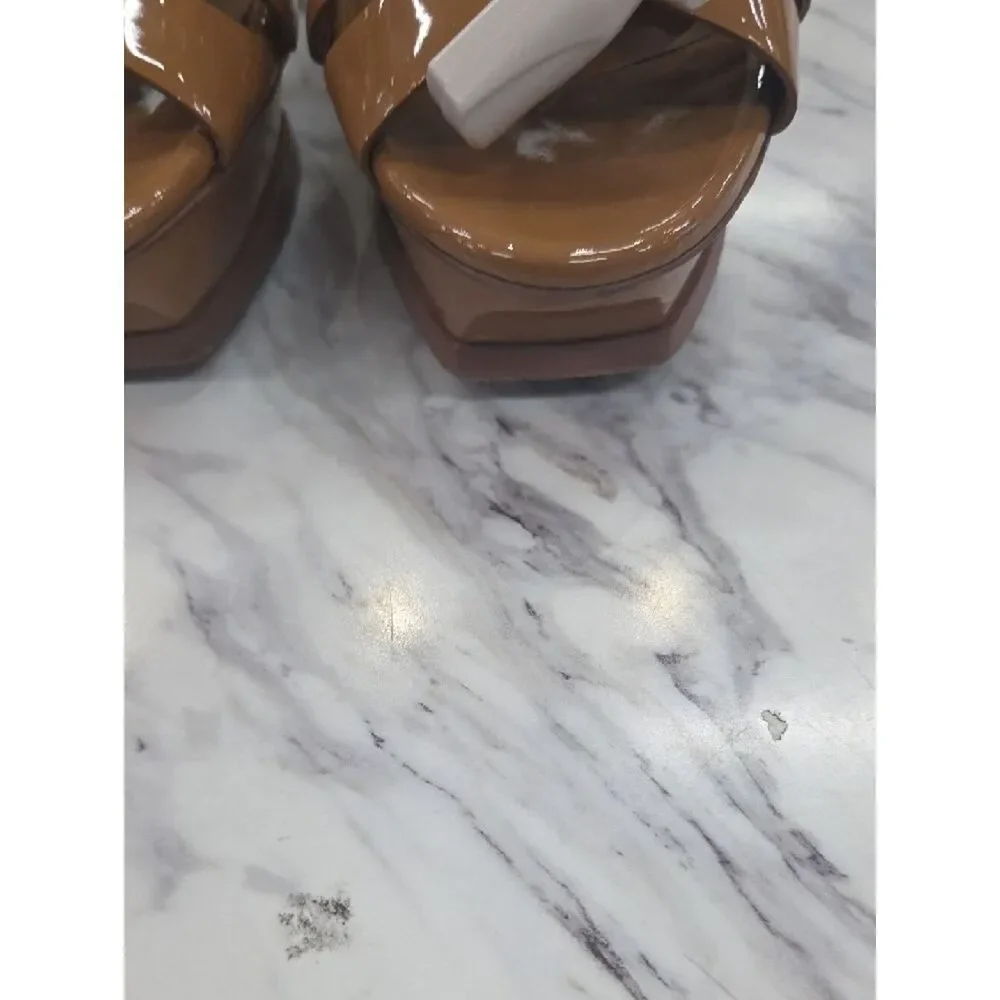 Yves Saint Laurent Patent Platform Sandal - Tan